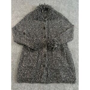 Michelle Nicole Womens Fringe Collar Sleeve Cardigan Jacket Black White Large